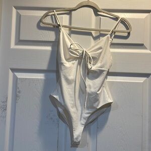 Tiger Mist White Ruched Front Bodysuit S